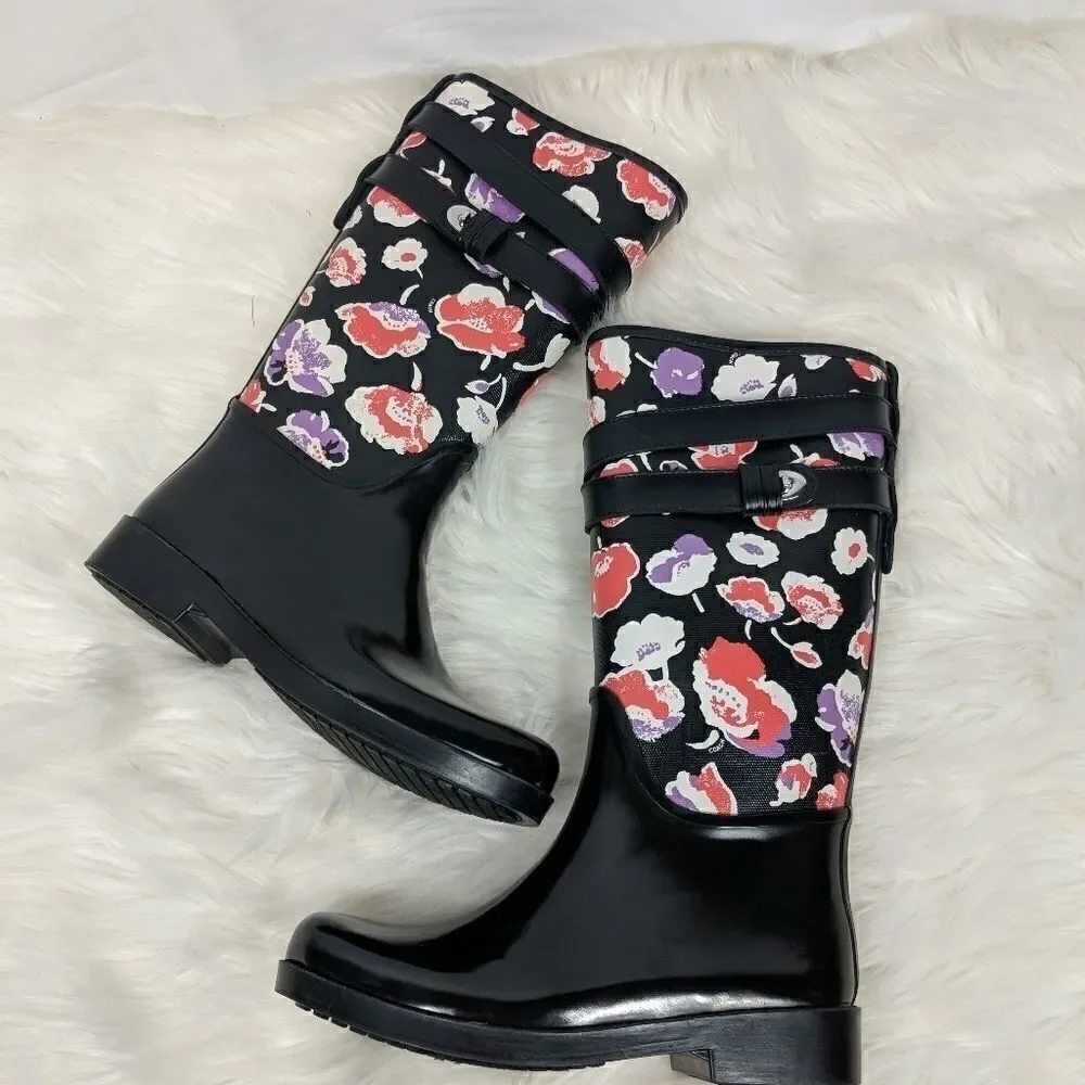 COACH Q8010 TRISHA II Black and Floral Canvas Rubb